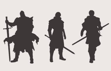 3 figures of old knights in armor clipart