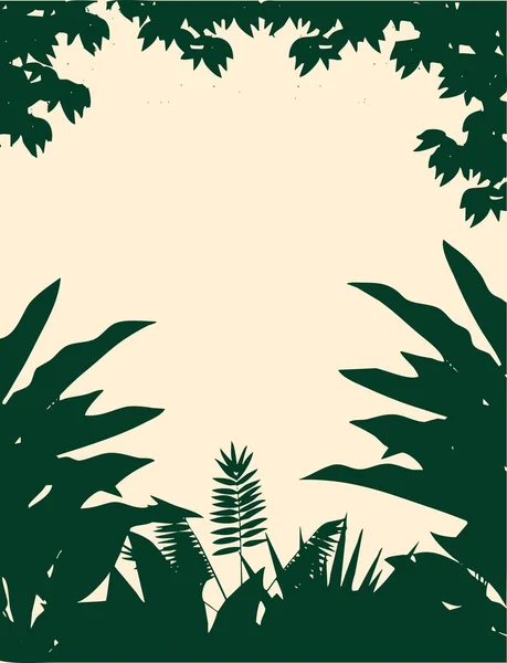 Dschungel Blatt Silhouette Rahmen Laubsilhouetten — Stockvektor