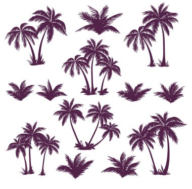 Set of silhouettes of palm trees clipart