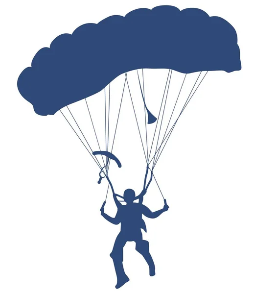 Flying Skydiver Silhouette Open Parachute — Stock Vector