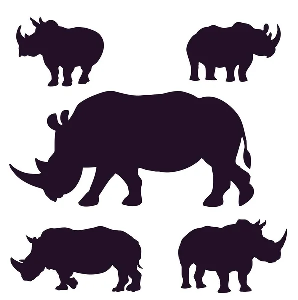 stock vector Set of silhouettes of rhinos