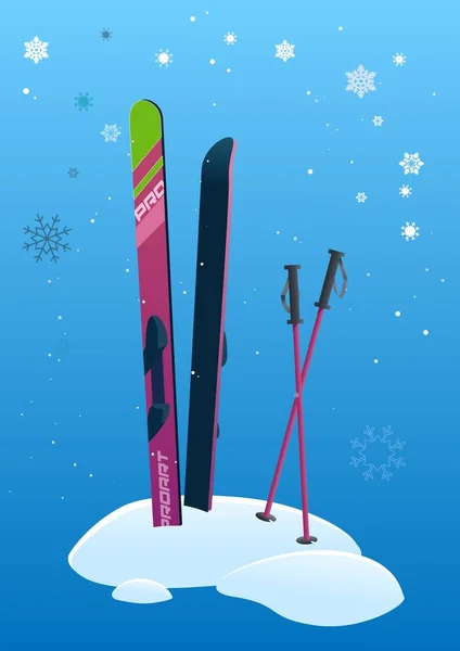 stock vector Illustration of skis stuck in snow