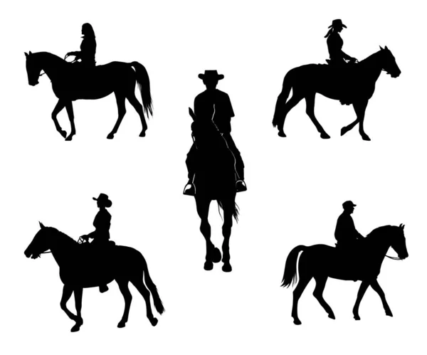 Ensemble Cinq Silhouettes Cavaliers — Image vectorielle