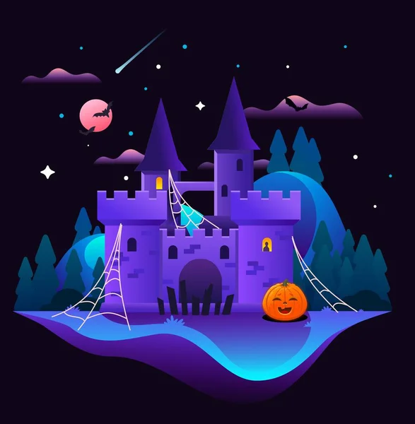 Ilustración Castillo Nocturno Halloween — Vector de stock
