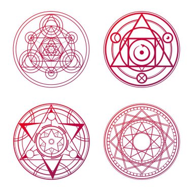 4 tane kırmızı sihirli daire. Sihirli geometrik daireler