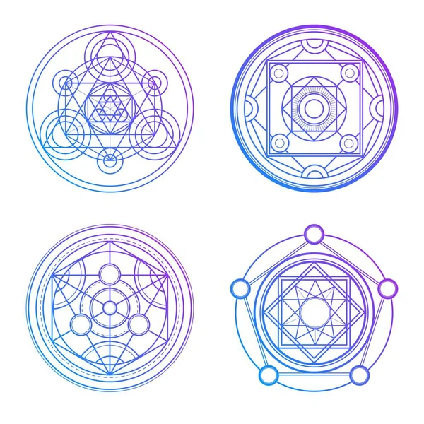 Set Purple Alchemy Circles Magic Geometric Circles — Stock Vector