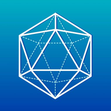 Geometrik bir ikosahedron çizimi. Zar bir masa oyunudur.