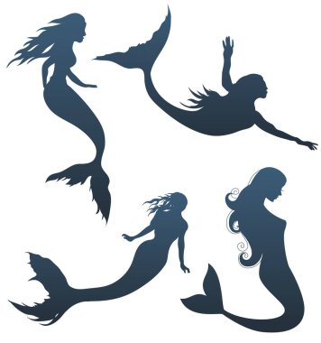 A set of silhouettes of mermaids clipart