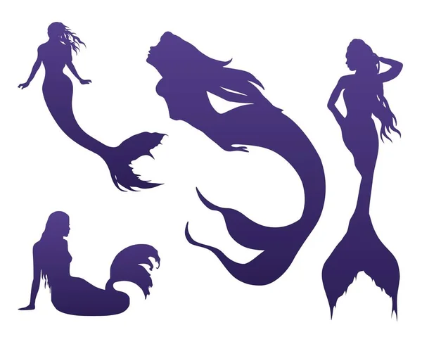 stock vector A set of silhouettes of beautiful mermaids