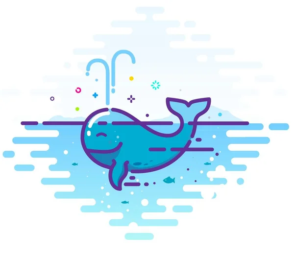 Cute Outline Illustration Happy Whale Sea — Stock Vector