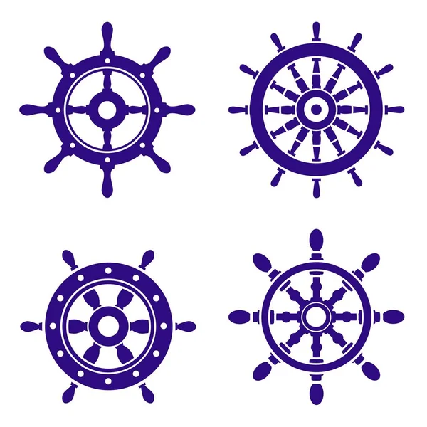 舵轮船轮廓设置 船舶的舵 — 图库矢量图片