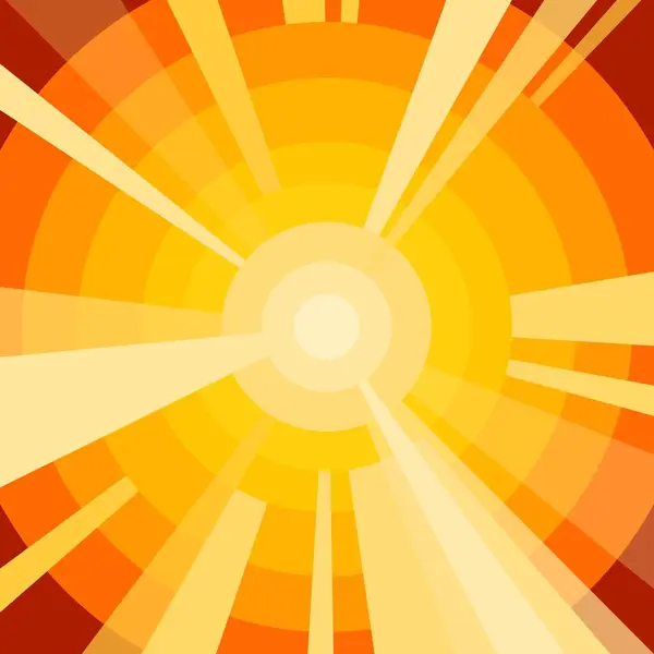 Fondo Naranja Cálido Abstracto Con Círculos Concéntricos Rayos Solares — Vector de stock