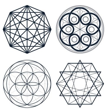 Bir dizi farklı geometrik gizemli şekiller.