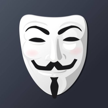 Vendetta maskesi, anonim hareketin sembolü. İsimsiz bir maskenin vektör illüstrasyonu