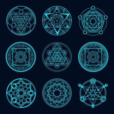 A set of secret and mysterious alchemical circles for transformation. Set of magic circles