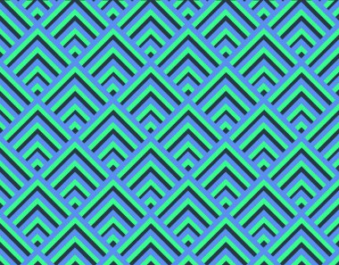 Geometrik dikişsiz desen ve ambalaj için üçgenler. Koyu bir arka planda mavi, yeşil, pürüzsüz desen