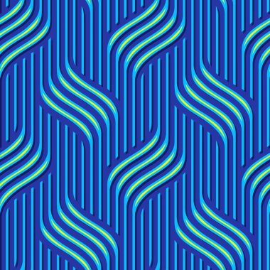 Paketleme ve arkaplan için mavi soyut dalgalı desen. Mavi arkaplanda kusursuz geometrik vektör deseni