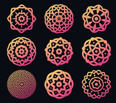 Abstract lace circles with patterns. Abstract floral circles clipart