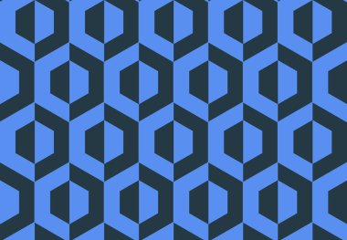 Geometrik dikişsiz desen ve ambalaj için altıgenler. Koyu bir arka planda mavi pürüzsüz desen