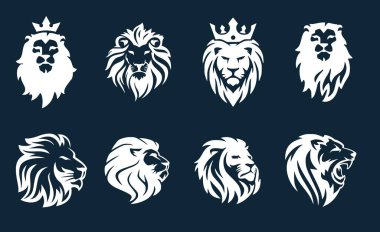 Amblem için aslan başlı siluetler. Aslan ağızlığı amblemi.