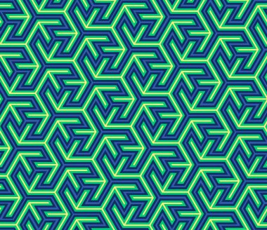 Mavi arka planda, geometrik yeşil, pürüzsüz desen. Arkaplan ve ambalaj için vektör deseni