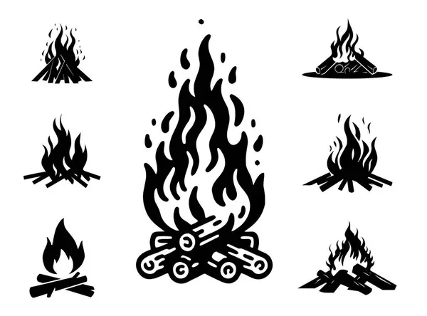 Eine Reihe Von Silhouetten Von Lagerfeuern Der Natur Brennende Lagerfeuer lizenzfreie Stockvektoren