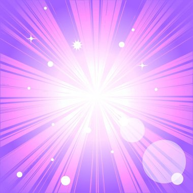 A bright light source glows and emits rays. Abstract purple bright background clipart