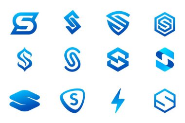 S harfinin mavi sembol seti.