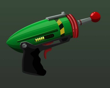 Yeşil bir uzay silahı tasviri. Elektriği ateşleyen bir silah.