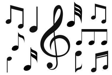 Müzik notaları. Notaların ve anahtarın görüntüsü, müziğin, ritmin ve yaratıcılığın sembolü.