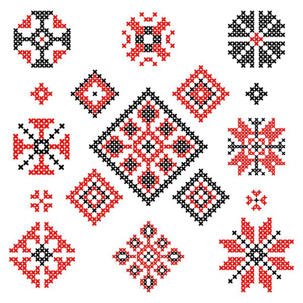 Traditional Embroidered Ornament. Red and black embroidery patterns inspired by Ukrainian tradition