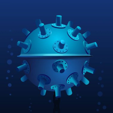 Underwater naval mine with metallic spikes, floating in the deep blue ocean. A symbol of maritime warfare, danger, and military defense. Ideal for naval, war history, and strategic-themed projects clipart