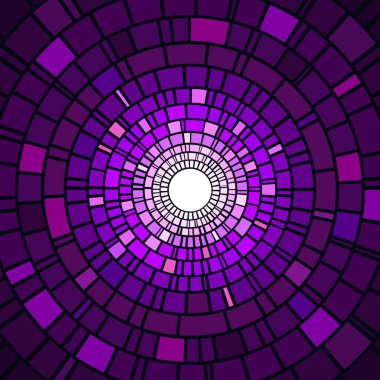 Futuristic purple mosaic tunnel. Abstract digital space of concentric circles creating a geometric illusion clipart