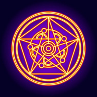 Kutsal Işığın Pentagramı. Bir Neon Orange Esoteric Yıldız Sembolü