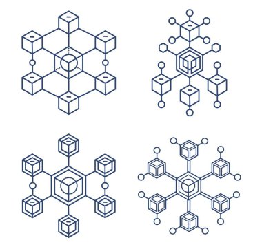 Blockchain Ağı. 3 Boyutlu Soyut Geometrik Dijital Bağlantılar