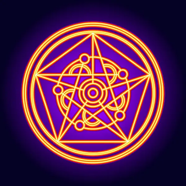 Kutsal Işığın Pentagramı. Bir Neon Orange Esoteric Yıldız Sembolü