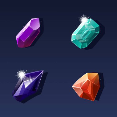 Parlak renkli taşlar seti. Çeşitli Renklerde Değerli Kristallerin Koleksiyonu