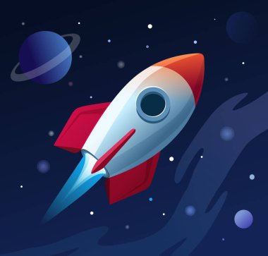 Gezegenler arasında uçan çizgi film uzay roketi