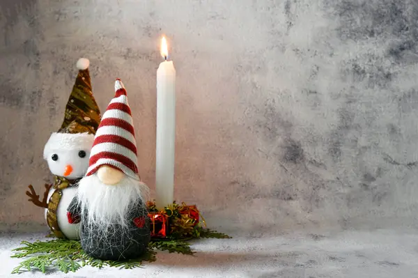 Muñeco Nieve Elfo Están Esperando Las Vacaciones Año Nuevo — Foto de Stock
