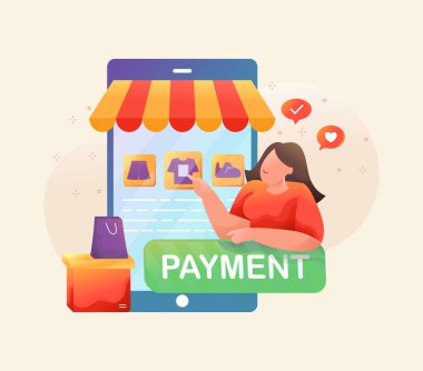 Kadınlar online alışveriş için para ödüyor. İllüstrasyon kavramı