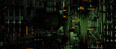 Endüstriyel makine robotu, gelişmiş makineler kullanan akıllı modern fabrika otomasyonu, endüstriyel 4.0 üretim süreci soyut arkaplan 3D