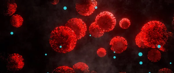 Ognisko Grypy Ilustracja Banera Wirusa Mikroskopijny Widok Pływających Komórek Wirusa — Zdjęcie stockowe