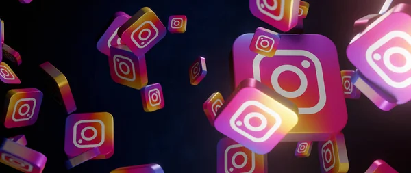 3D Instagram Yığını 3D yüzen logolar.