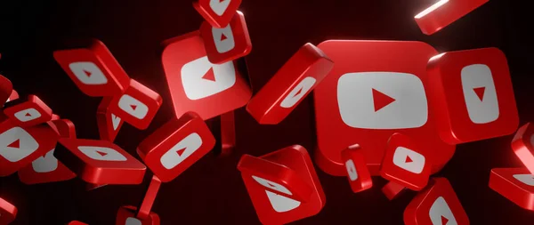 Логотипы Видеосайта Социальных Сетей Приложения Youtube Нагреве Падающих Плиток Рендеринг — стоковое фото