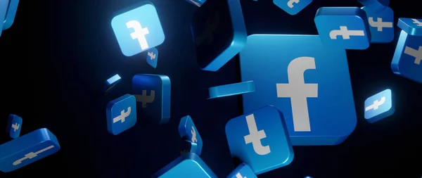 Sitio Medios Sociales Aplicación Facebook Azulejos Logo Cayendo Flotante Renderizado Imagen De Stock