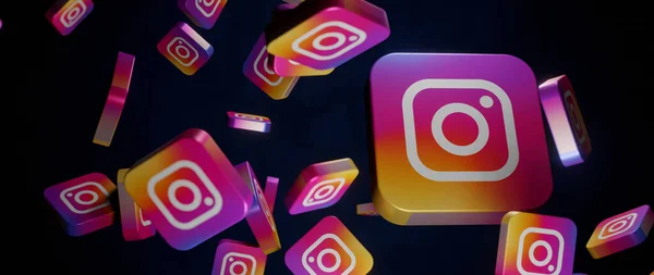 Instagramのロゴの山がバナーを浮かんでいます ロイヤリティフリーのストック画像