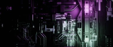 Parlak Mor ve Yeşil Işıklı Soyut Devre