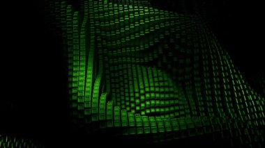 Dalgalanan yeşil küplerin 3 boyutlu büyüleyici canlandırması. Dijital sanat, soyut arkaplan.