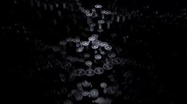 Büyüleyici bir dijital 3D görüntüleme. Büyüleyici bir soyut altıgen deseni. Görüntü, zıt renklerde koyu tonlar tarafından yönetilir..