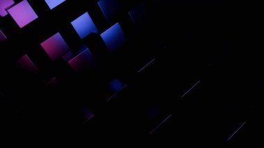 Siyah Arkaplan Dijital Sanatında Soyut Mor ve Mavi Parlayan Kareler